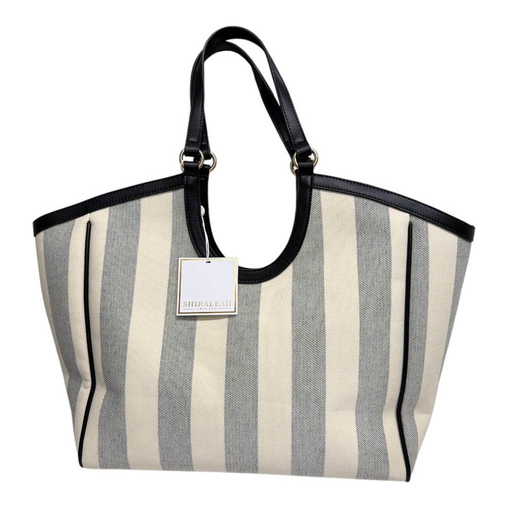 Shiraleah Positano Tote Bag Purse Black Cream Stripe Anthropolgie NWT
